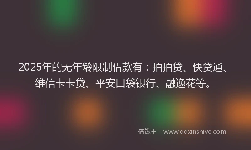 2025年的无年龄限制借款有：拍拍贷、快贷通、维信卡卡贷、平安口袋银行、融逸花等。