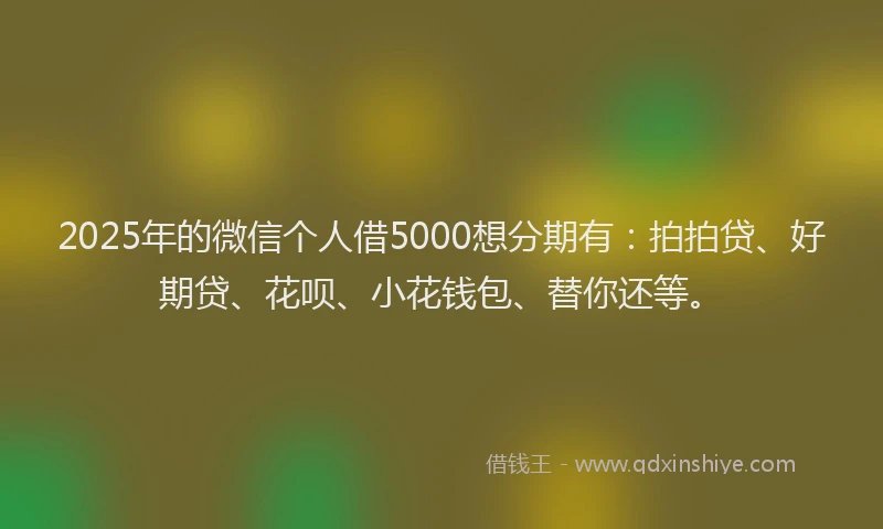 2025年的微信个人借5000想分期有：拍拍贷、好期贷、花呗、小花钱包、替你还等。