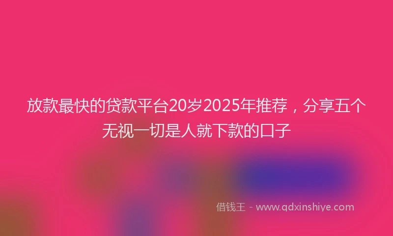 放款最快的贷款平台20岁2025年推荐，分享五个无视一切是人就下款的口子