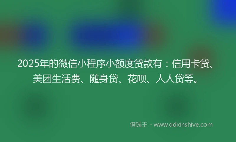 2025年的微信小程序小额度贷款有：信用卡贷、美团生活费、随身贷、花呗、人人贷等。