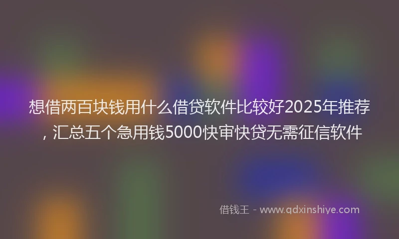 想借两百块钱用什么借贷软件比较好2025年推荐，汇总五个急用钱5000快审快贷无需征信软件