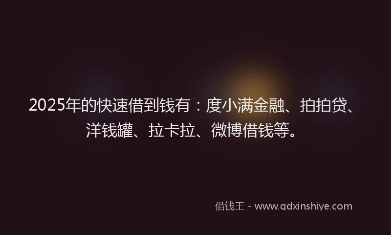 2025年的快速借到钱有：度小满金融、拍拍贷、洋钱罐、拉卡拉、微博借钱等。