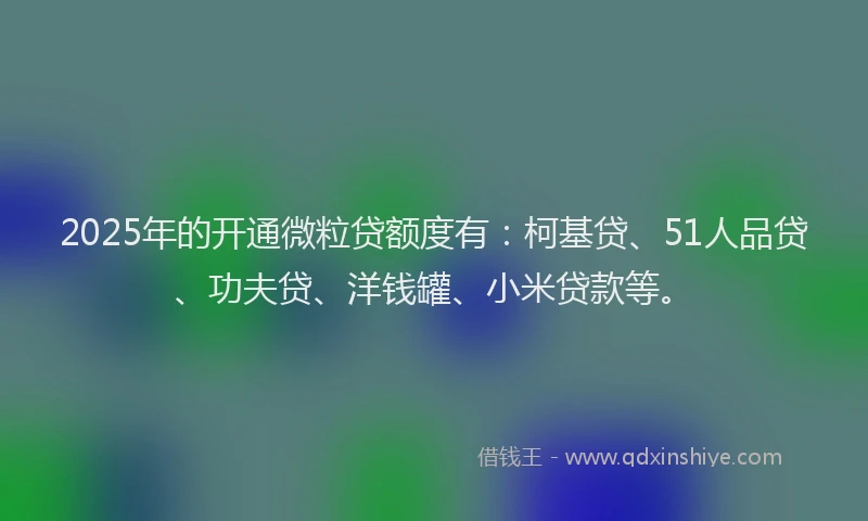 2025年的开通微粒贷额度有：柯基贷、51人品贷、功夫贷、洋钱罐、小米贷款等。