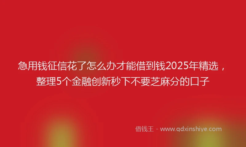 急用钱征信花了怎么办才能借到钱2025年精选，整理5个金融创新秒下不要芝麻分的口子