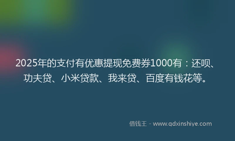 2025年的支付有优惠提现免费券1000有：还呗、功夫贷、小米贷款、我来贷、百度有钱花等。