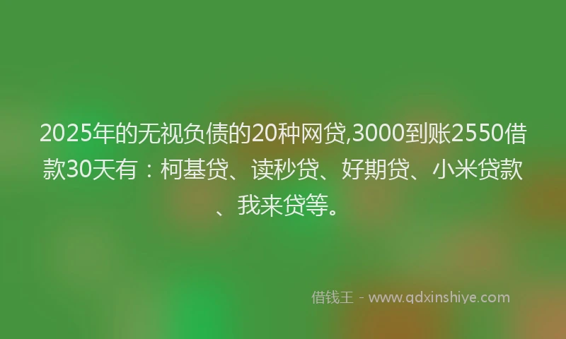 2025年的无视负债的20种网贷,3000到账2550借款30天有：柯基贷、读秒贷、好期贷、小米贷款、我来贷等。