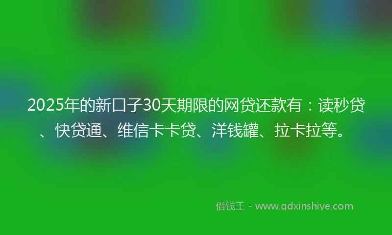 2025年的新口子30天期限的网贷还款有：读秒贷、快贷通、维信卡卡贷、洋钱罐、拉卡拉等。