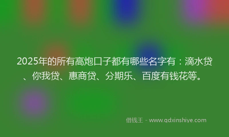 2025年的所有高炮口子都有哪些名字有：滴水贷、你我贷、惠商贷、分期乐、百度有钱花等。