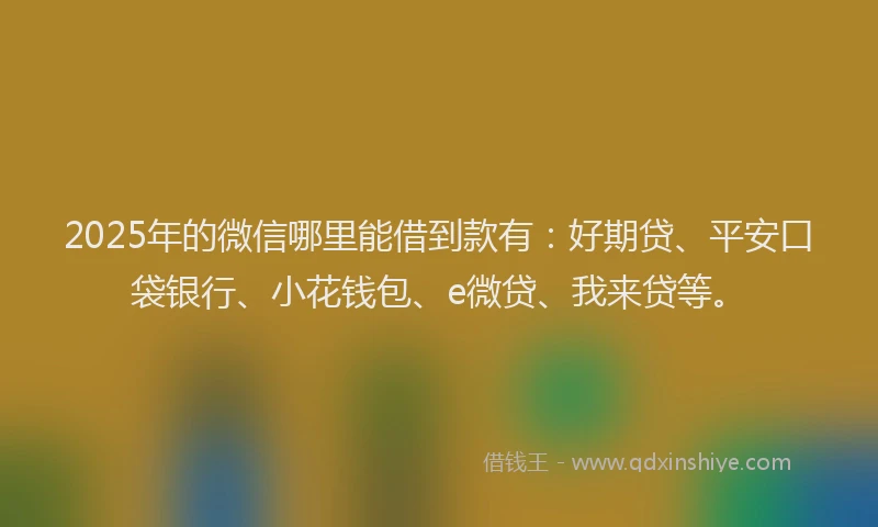 2025年的微信哪里能借到款有：好期贷、平安口袋银行、小花钱包、e微贷、我来贷等。