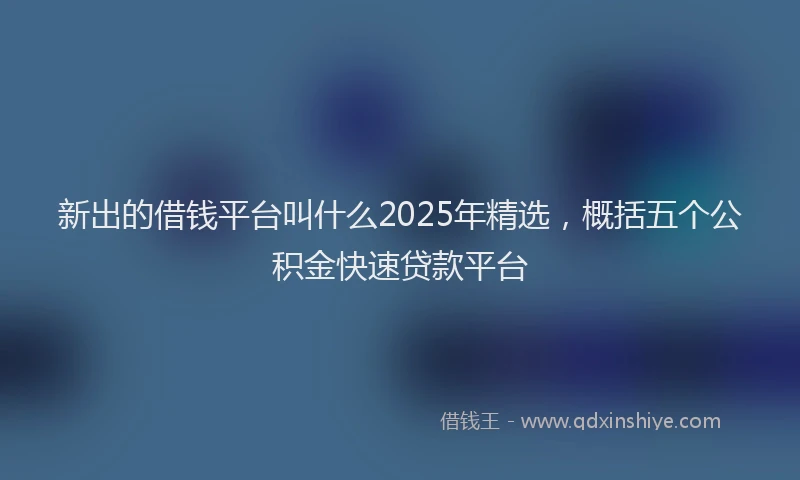 新出的借钱平台叫什么2025年精选，概括五个公积金快速贷款平台