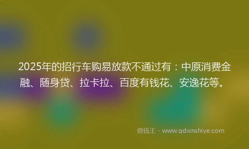 2025年的招行车购易放款不通过有：中原消费金融、随身贷、拉卡拉、百度有钱花、安逸花等。
