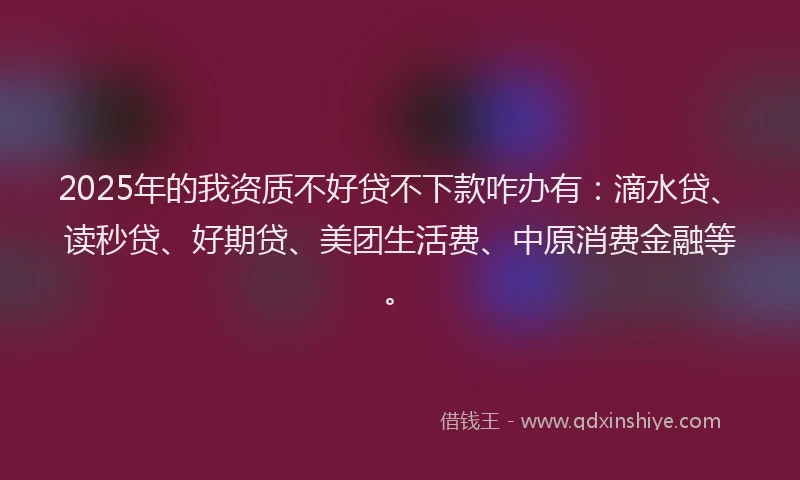 2025年的我资质不好贷不下款咋办有：滴水贷、读秒贷、好期贷、美团生活费、中原消费金融等。