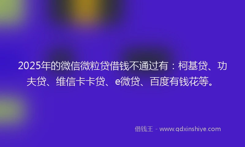 2025年的微信微粒贷借钱不通过有：柯基贷、功夫贷、维信卡卡贷、e微贷、百度有钱花等。