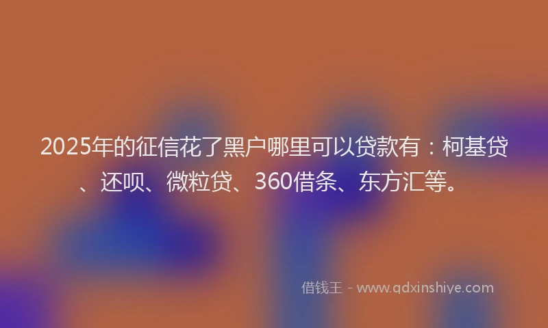 2025年的征信花了黑户哪里可以贷款有：柯基贷、还呗、微粒贷、360借条、东方汇等。