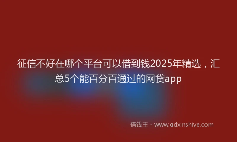 征信不好在哪个平台可以借到钱2025年精选，汇总5个能百分百通过的网贷app