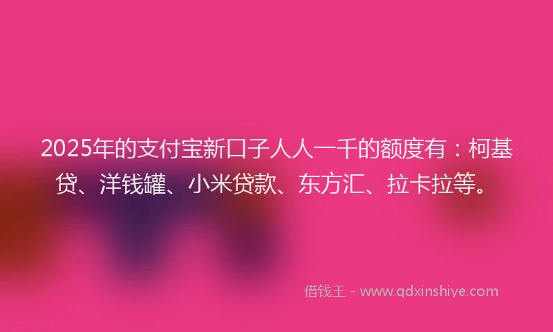 2025年的支付宝新口子人人一千的额度有：柯基贷、洋钱罐、小米贷款、东方汇、拉卡拉等。