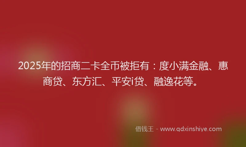 2025年的招商二卡全币被拒有：度小满金融、惠商贷、东方汇、平安i贷、融逸花等。