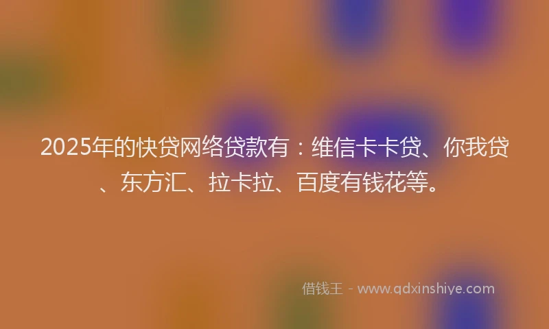 2025年的快贷网络贷款有：维信卡卡贷、你我贷、东方汇、拉卡拉、百度有钱花等。