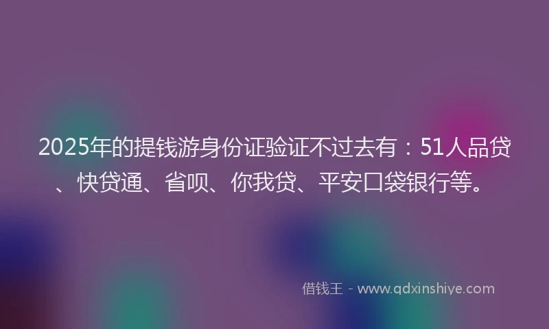2025年的提钱游身份证验证不过去有：51人品贷、快贷通、省呗、你我贷、平安口袋银行等。
