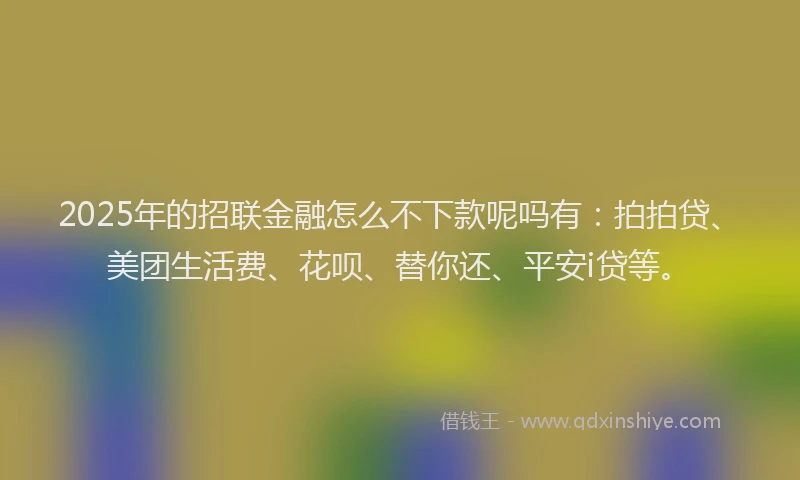 2025年的招联金融怎么不下款呢吗有：拍拍贷、美团生活费、花呗、替你还、平安i贷等。