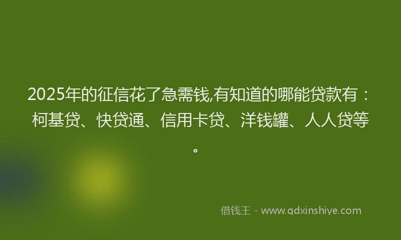 2025年的征信花了急需钱,有知道的哪能贷款有：柯基贷、快贷通、信用卡贷、洋钱罐、人人贷等。