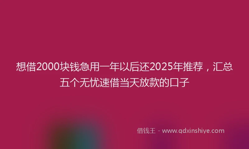想借2000块钱急用一年以后还2025年推荐，汇总五个无忧速借当天放款的口子