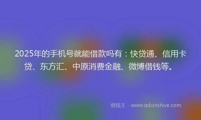 2025年的手机号就能借款吗有：快贷通、信用卡贷、东方汇、中原消费金融、微博借钱等。
