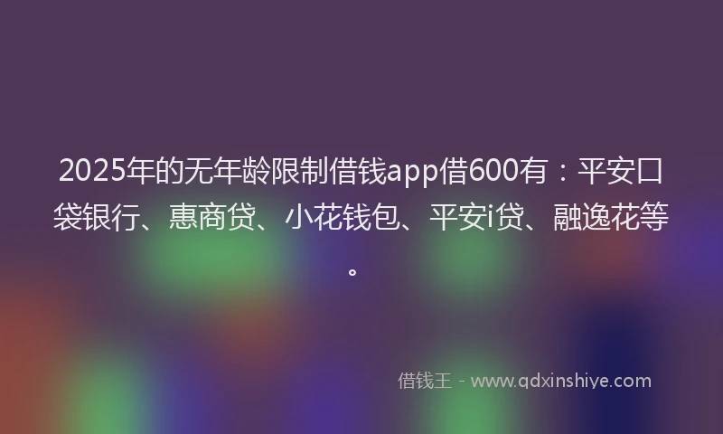 2025年的无年龄限制借钱app借600有：平安口袋银行、惠商贷、小花钱包、平安i贷、融逸花等。