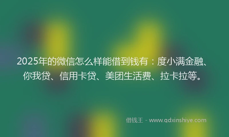 2025年的微信怎么样能借到钱有：度小满金融、你我贷、信用卡贷、美团生活费、拉卡拉等。