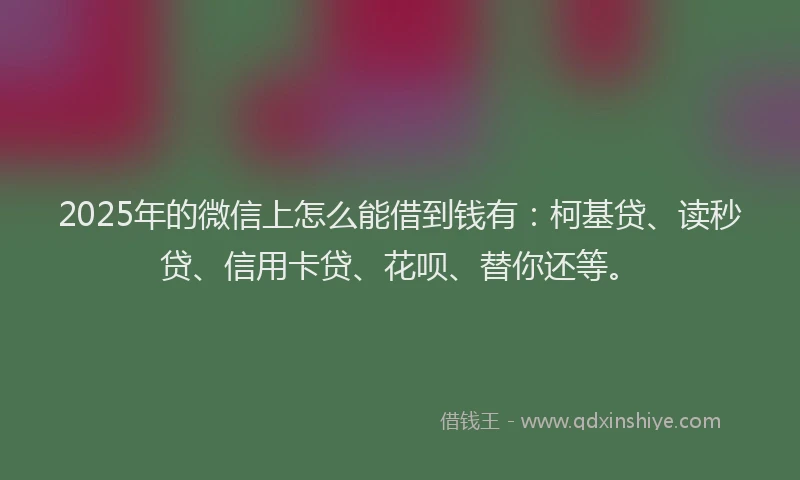 2025年的微信上怎么能借到钱有：柯基贷、读秒贷、信用卡贷、花呗、替你还等。