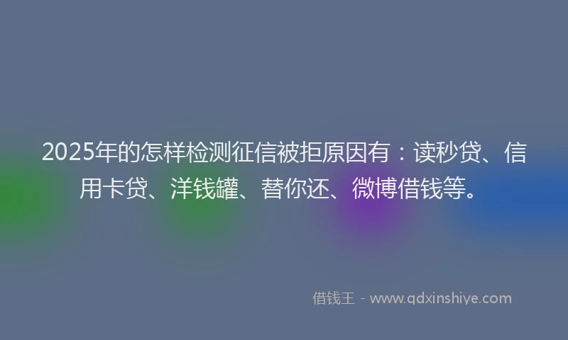 2025年的怎样检测征信被拒原因有：读秒贷、信用卡贷、洋钱罐、替你还、微博借钱等。