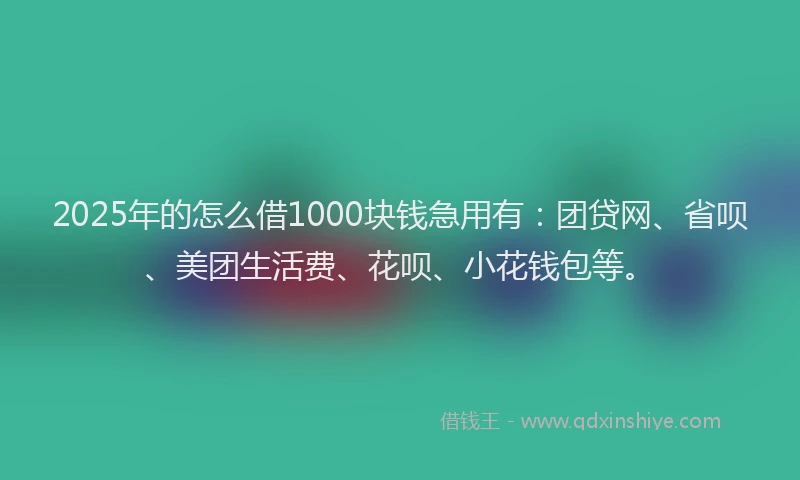 2025年的怎么借1000块钱急用有：团贷网、省呗、美团生活费、花呗、小花钱包等。