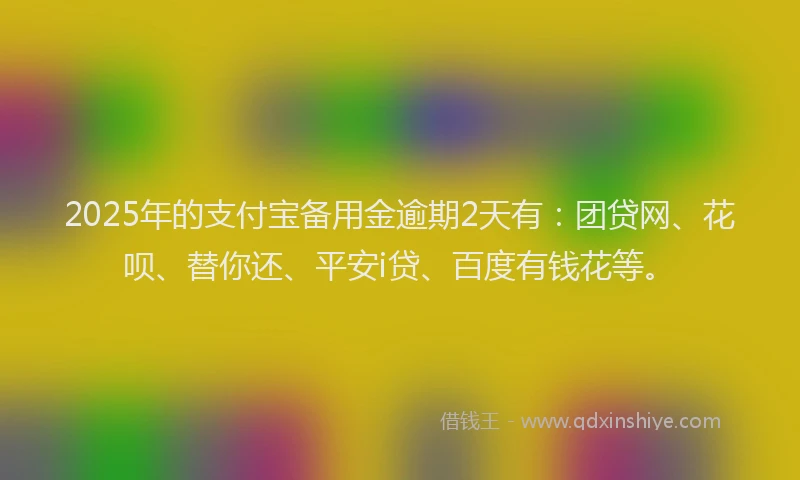 2025年的支付宝备用金逾期2天有：团贷网、花呗、替你还、平安i贷、百度有钱花等。
