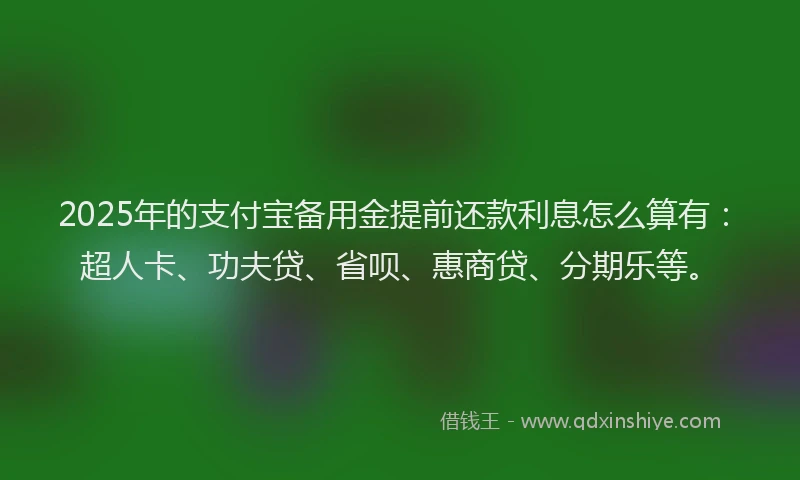 2025年的支付宝备用金提前还款利息怎么算有：超人卡、功夫贷、省呗、惠商贷、分期乐等。