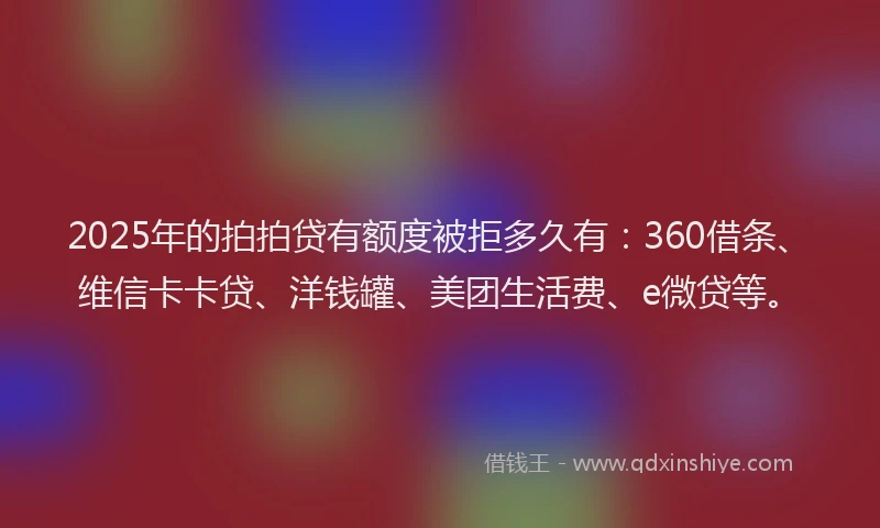 2025年的拍拍贷有额度被拒多久有：360借条、维信卡卡贷、洋钱罐、美团生活费、e微贷等。