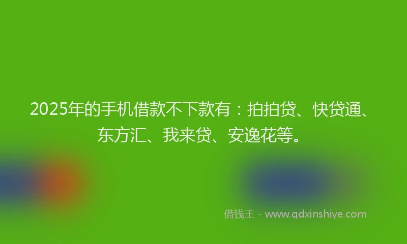 2025年的手机借款不下款有：拍拍贷、快贷通、东方汇、我来贷、安逸花等。