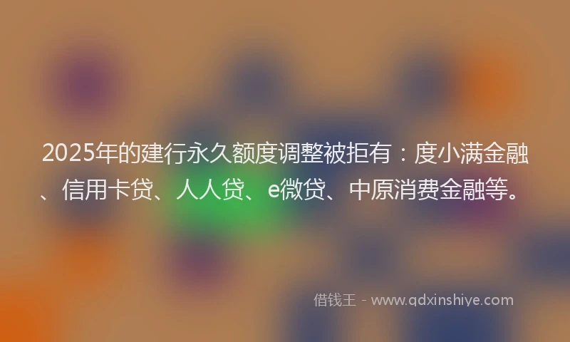 2025年的建行永久额度调整被拒有：度小满金融、信用卡贷、人人贷、e微贷、中原消费金融等。