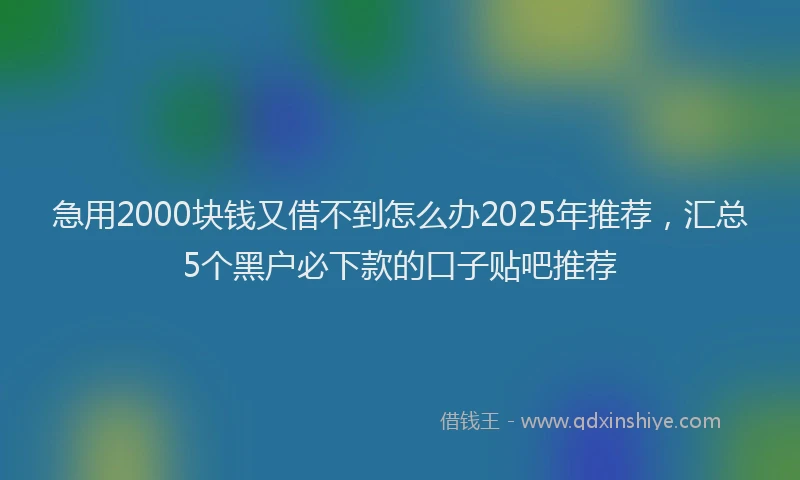 急用2000块钱又借不到怎么办2025年推荐，汇总5个黑户必下款的口子贴吧推荐