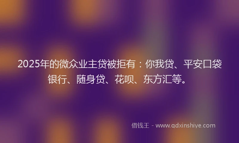 2025年的微众业主贷被拒有：你我贷、平安口袋银行、随身贷、花呗、东方汇等。