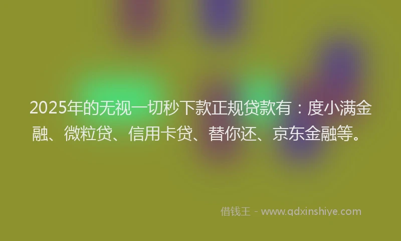 2025年的无视一切秒下款正规贷款有：度小满金融、微粒贷、信用卡贷、替你还、京东金融等。