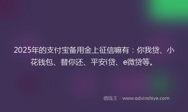 2025年的支付宝备用金上征信嘛有：你我贷、小花钱包、替你还、平安i贷、e微贷等。