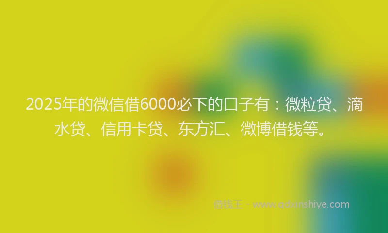 2025年的微信借6000必下的口子有：微粒贷、滴水贷、信用卡贷、东方汇、微博借钱等。