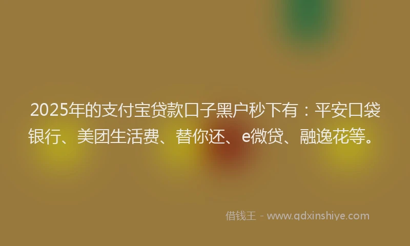2025年的支付宝贷款口子黑户秒下有：平安口袋银行、美团生活费、替你还、e微贷、融逸花等。