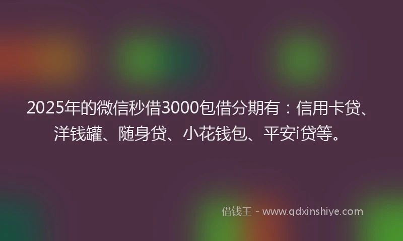 2025年的微信秒借3000包借分期有：信用卡贷、洋钱罐、随身贷、小花钱包、平安i贷等。