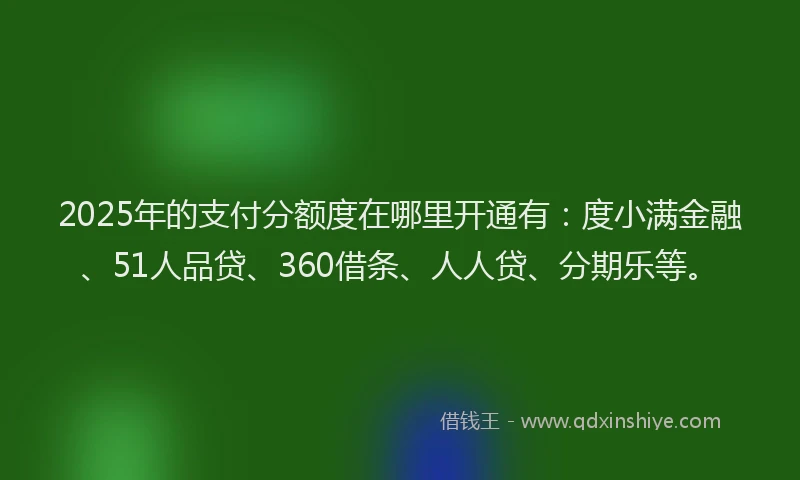 2025年的支付分额度在哪里开通有：度小满金融、51人品贷、360借条、人人贷、分期乐等。