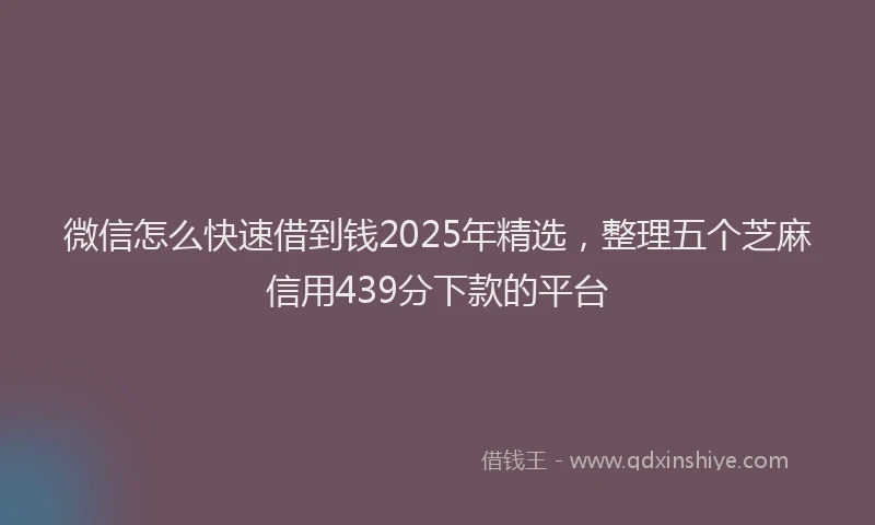 微信怎么快速借到钱2025年精选，整理五个芝麻信用439分下款的平台