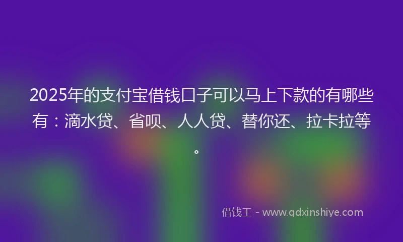 2025年的支付宝借钱口子可以马上下款的有哪些有：滴水贷、省呗、人人贷、替你还、拉卡拉等。
