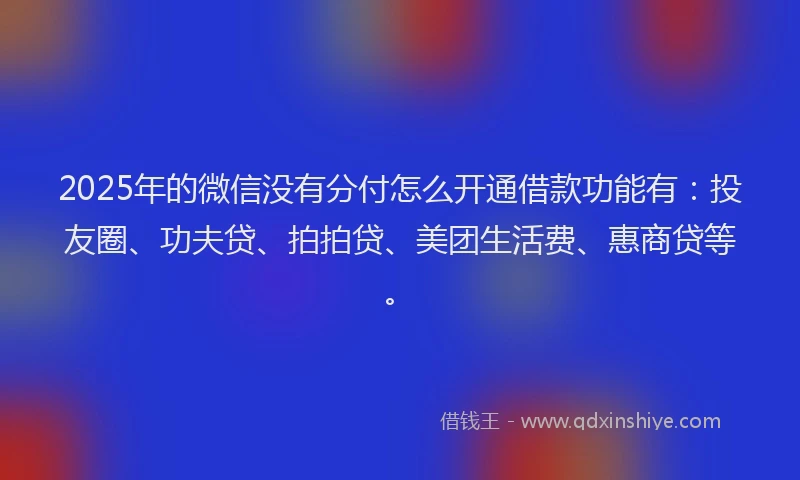 2025年的微信没有分付怎么开通借款功能有：投友圈、功夫贷、拍拍贷、美团生活费、惠商贷等。