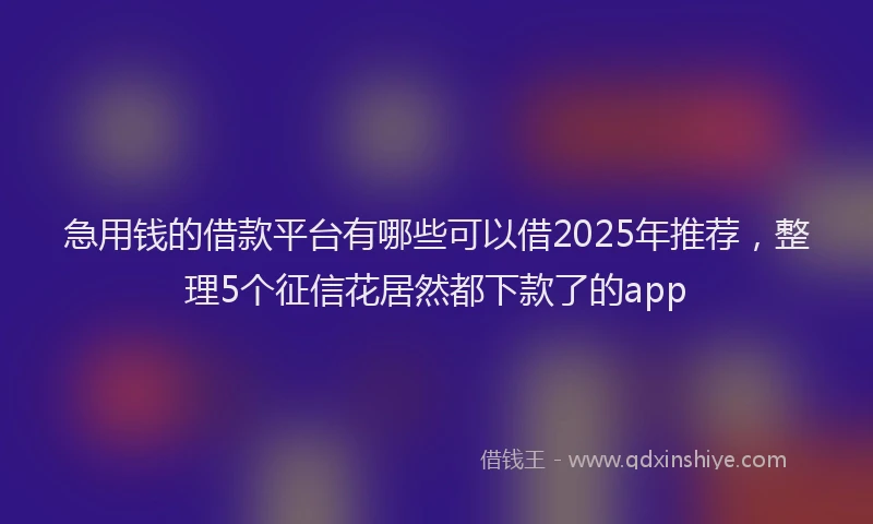 急用钱的借款平台有哪些可以借2025年推荐，整理5个征信花居然都下款了的app