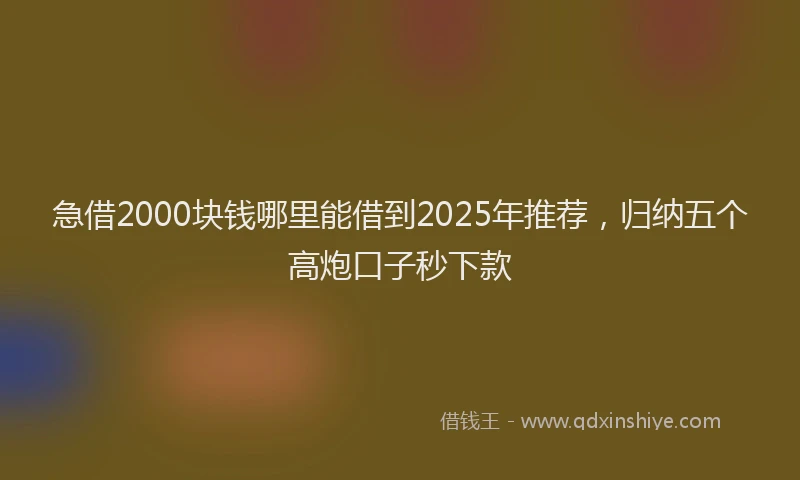 急借2000块钱哪里能借到2025年推荐，归纳五个高炮口子秒下款